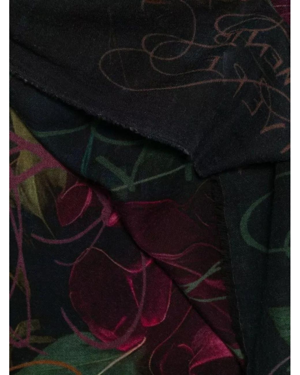 Faliero Sarti Black Cashmere Floral-Print Fine-Knit Scarf