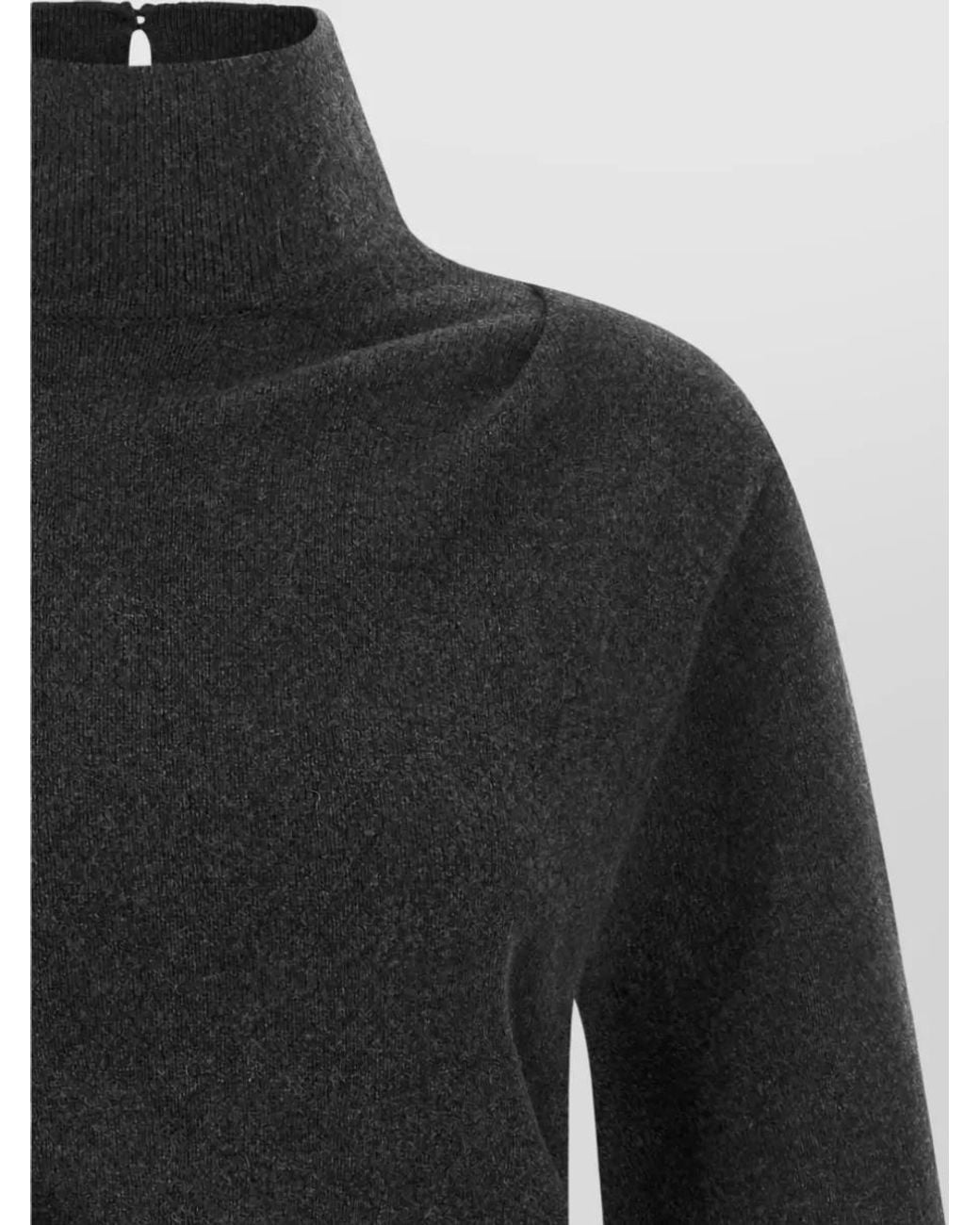 Jacquemus Black Cashmere Blend Asymmetric Draped Short Sleeve Mock Neck Knitted Top
