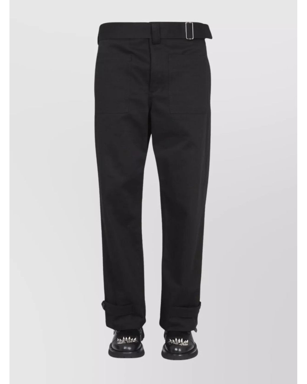 McQueen Black Cotton Tapered Cargo Trousers for men