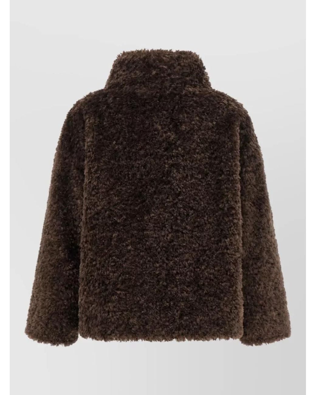 Herno Brown Faux Fur Curly Cropped Jacket
