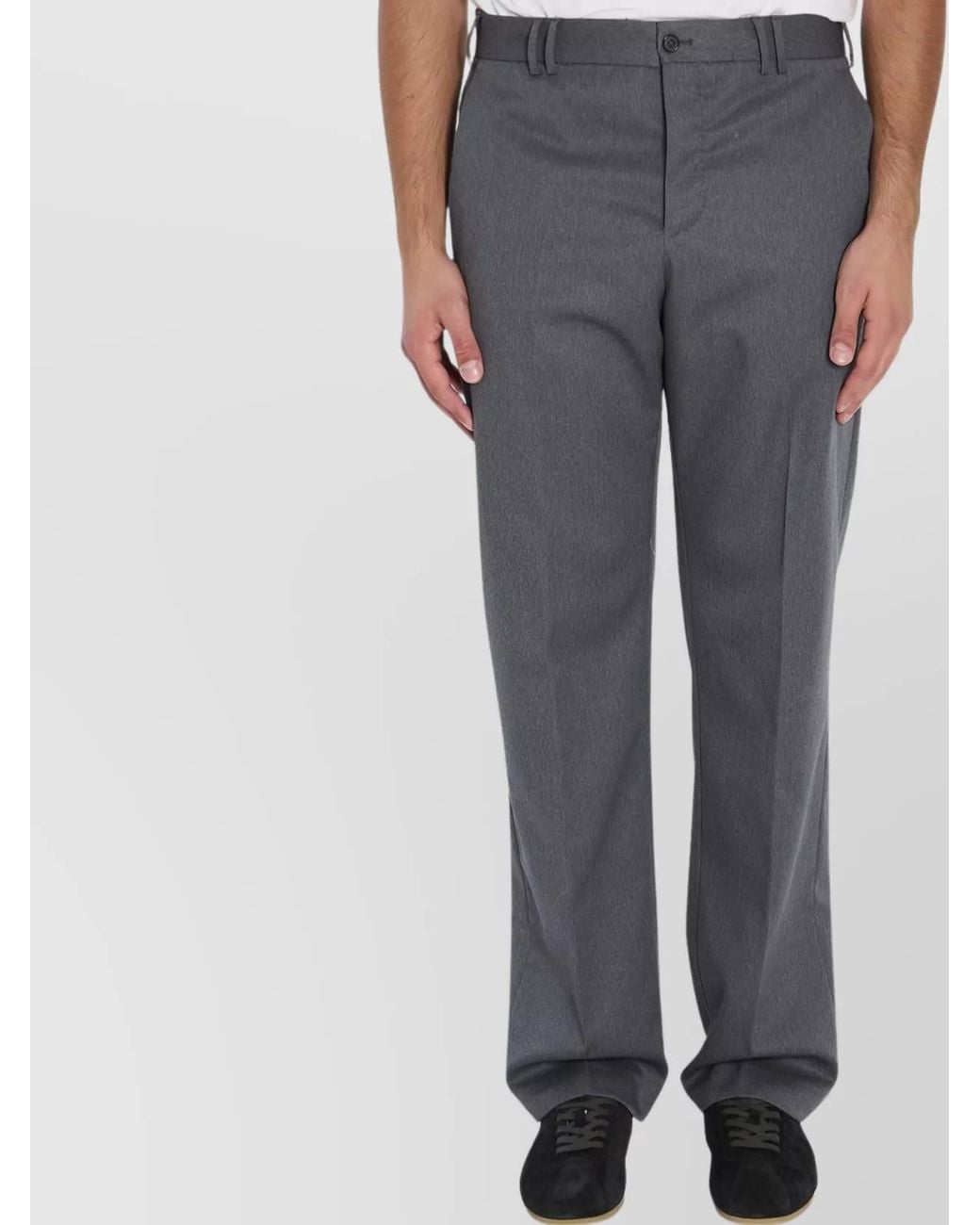 PT Torino Gray Virgin Wool Mid-Rise Slim-Fit Straight-Leg Trousers for men