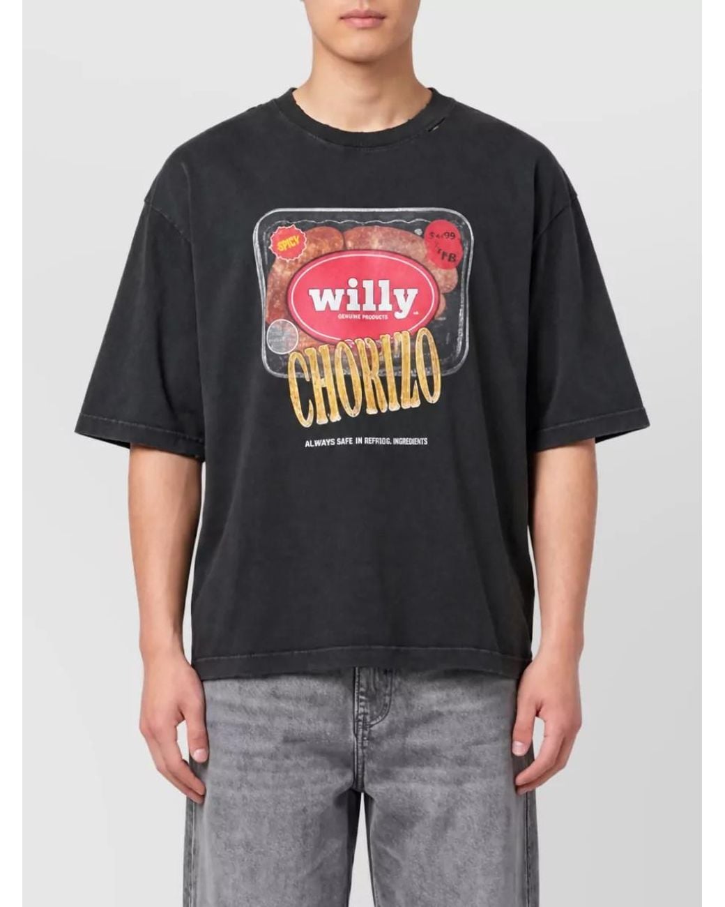 Willy Chavarria Gray Cotton Oversized Printed T-Shirt for men