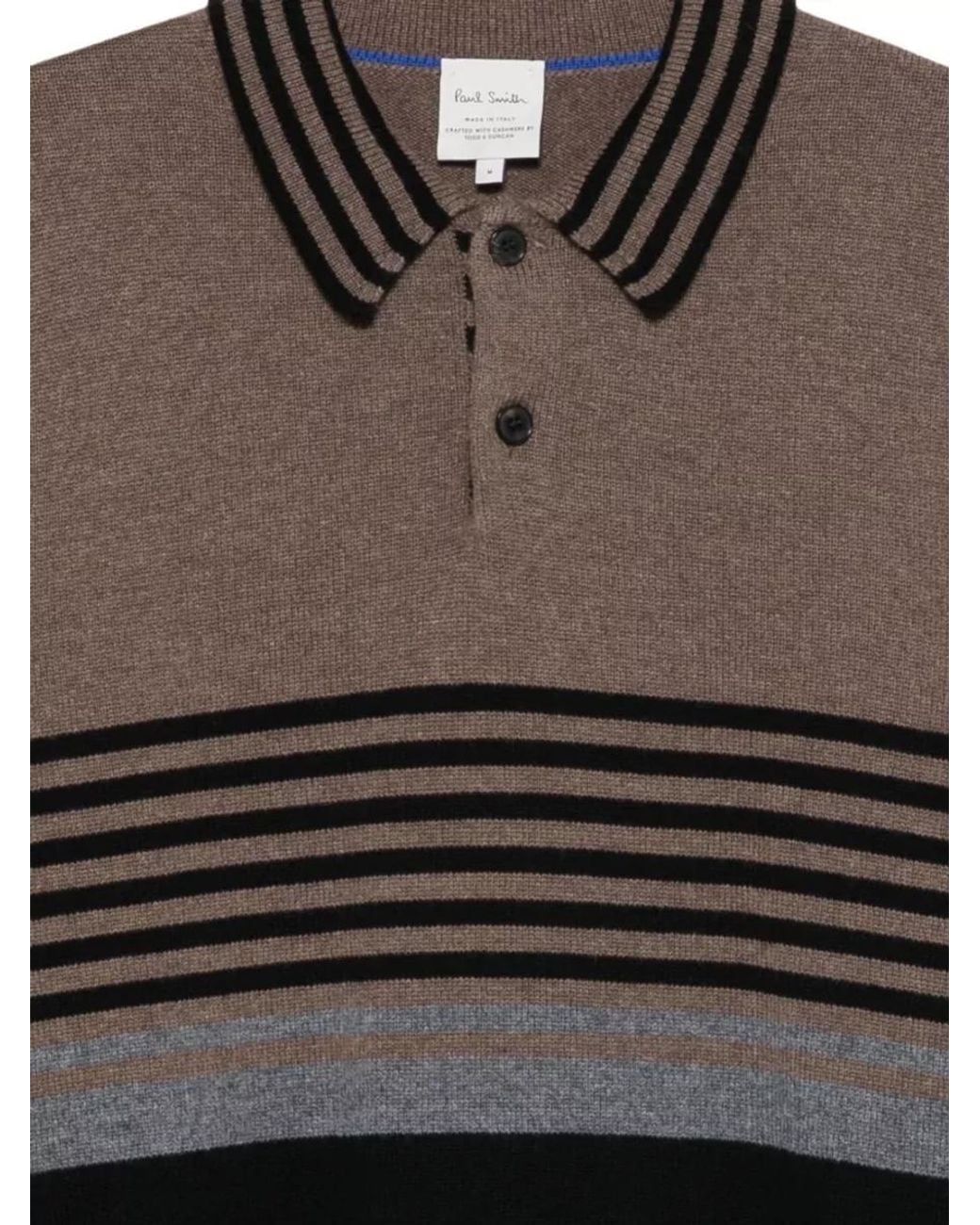 Paul Smith Gray Striped Ribbed Cashmere Polo Sweater for men