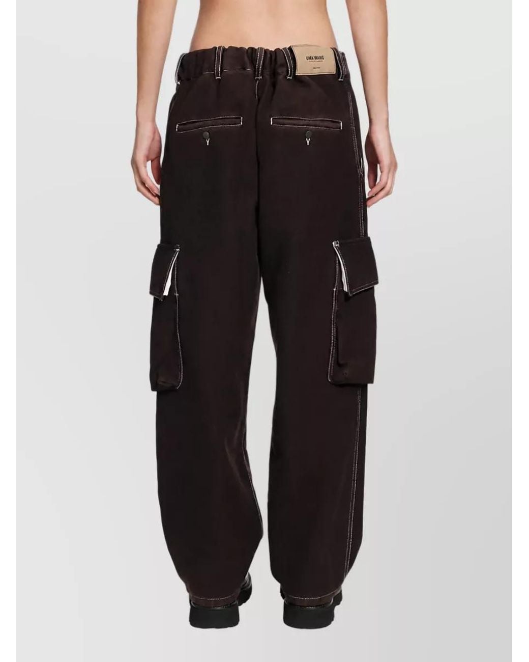 Uma Wang Black Wool Cropped Cargo Trousers for men