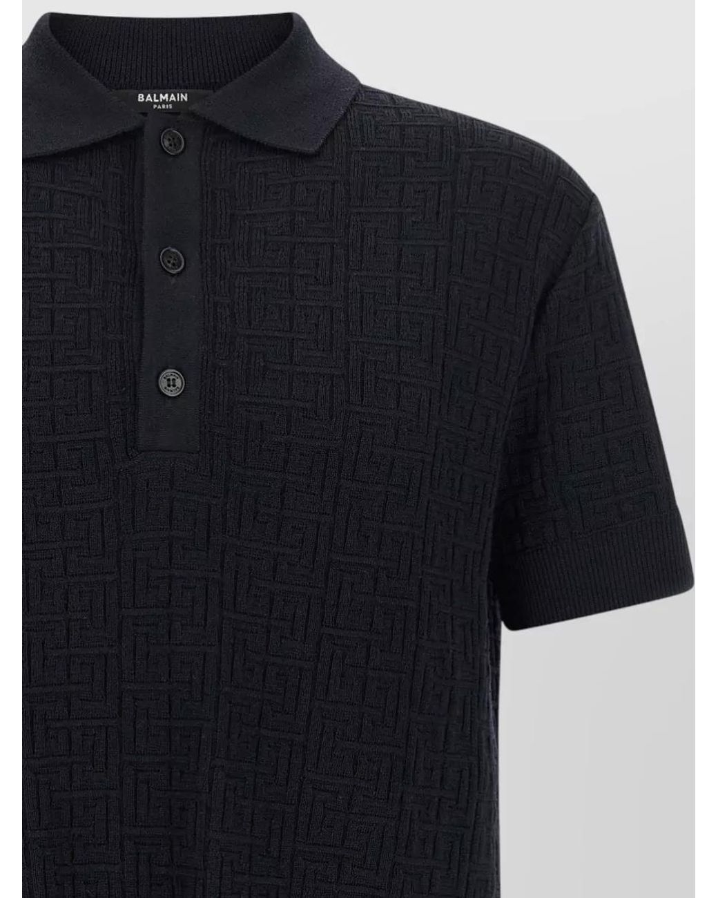 Balmain Black Monogram Knit Polo Shirt for men