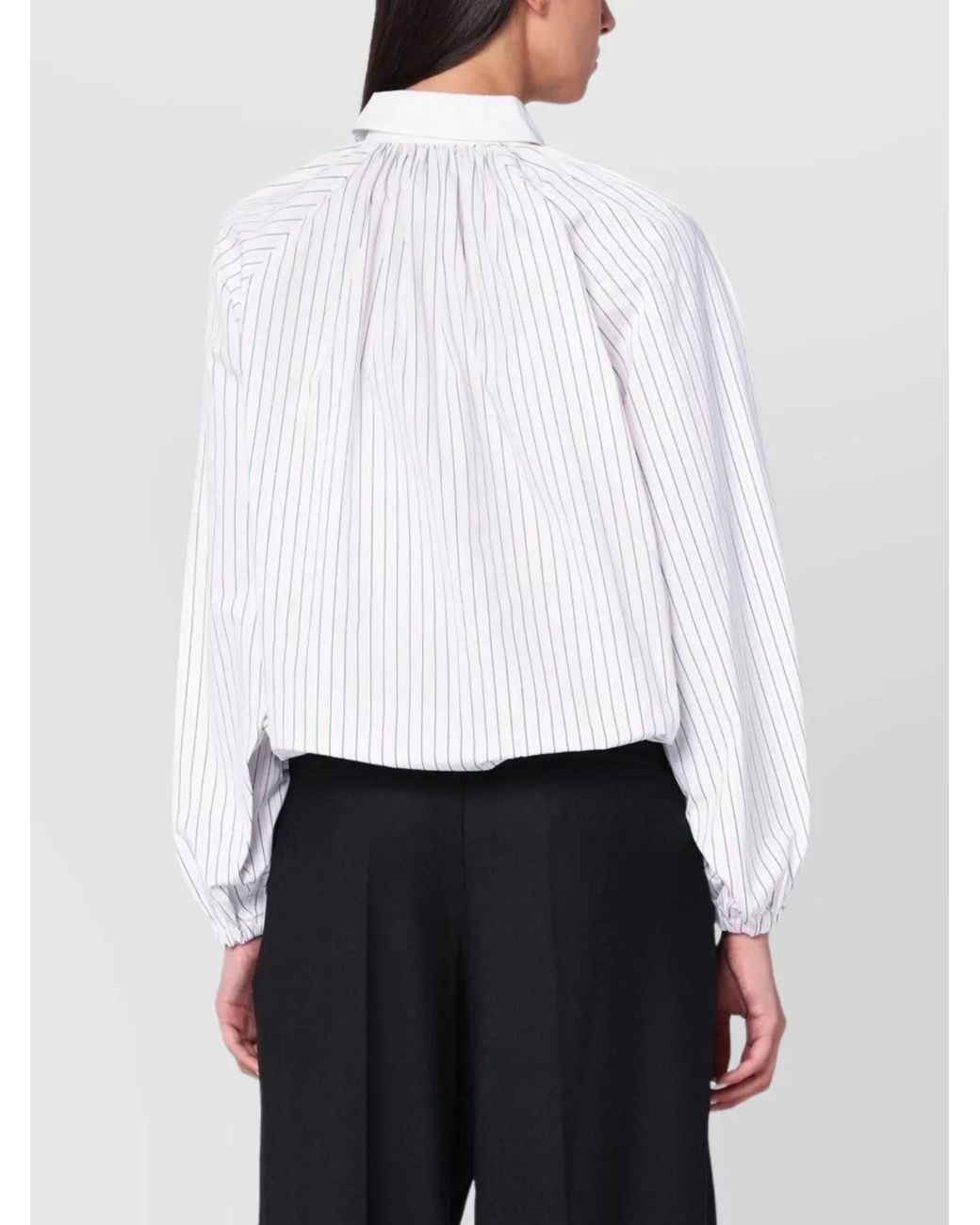 Patou White Striped Balloon-Sleeve Cotton Shirt