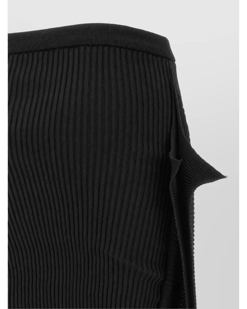 Issey Miyake Black Ribbed Draped Midi Skirt