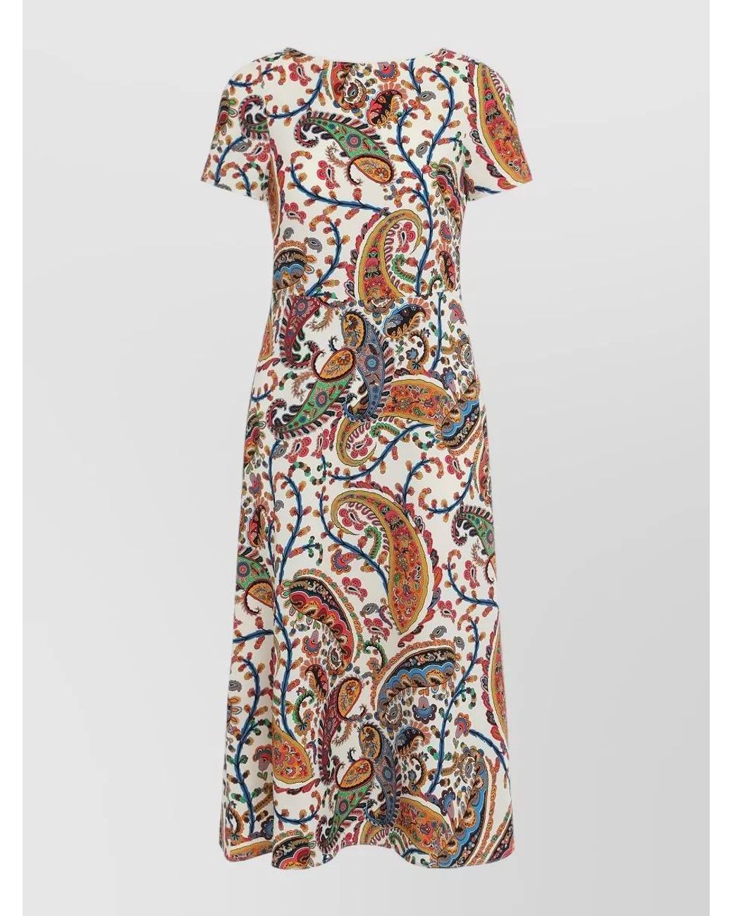 Etro White Printed Short-Sleeve Midi Dress
