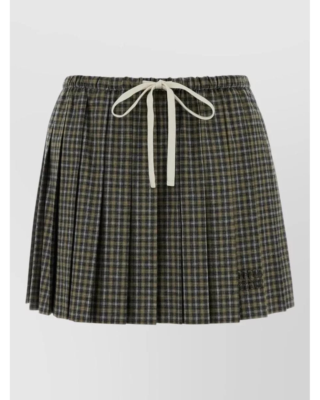 Miu Miu Black Cotton Tartan Pleated Mini Skirt