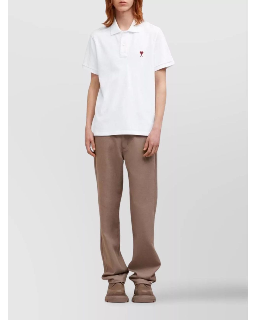 AMI White Organic Cotton Piqué Polo Shirt for men