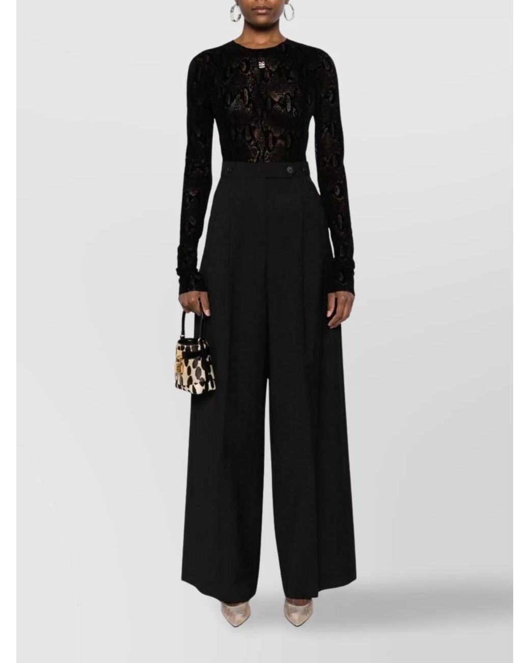 Givenchy Black Wool Pleated Wide-Leg Trousers