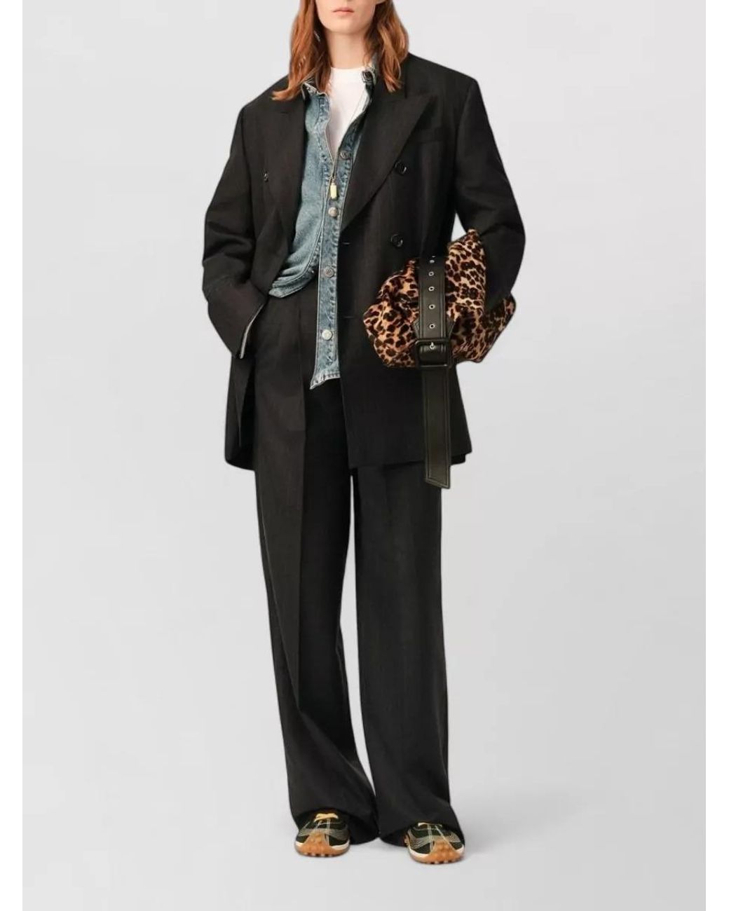 AMI Black Wool High-Rise Wide-Leg Pleated Tailored Trousers
