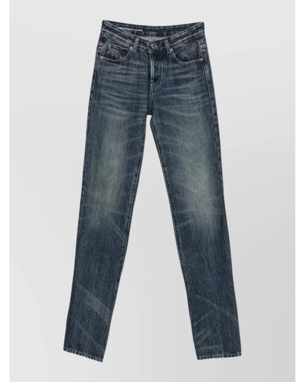 DIESEL Blue Denim Mid-Rise Straight-Leg Extra-Long Jeans