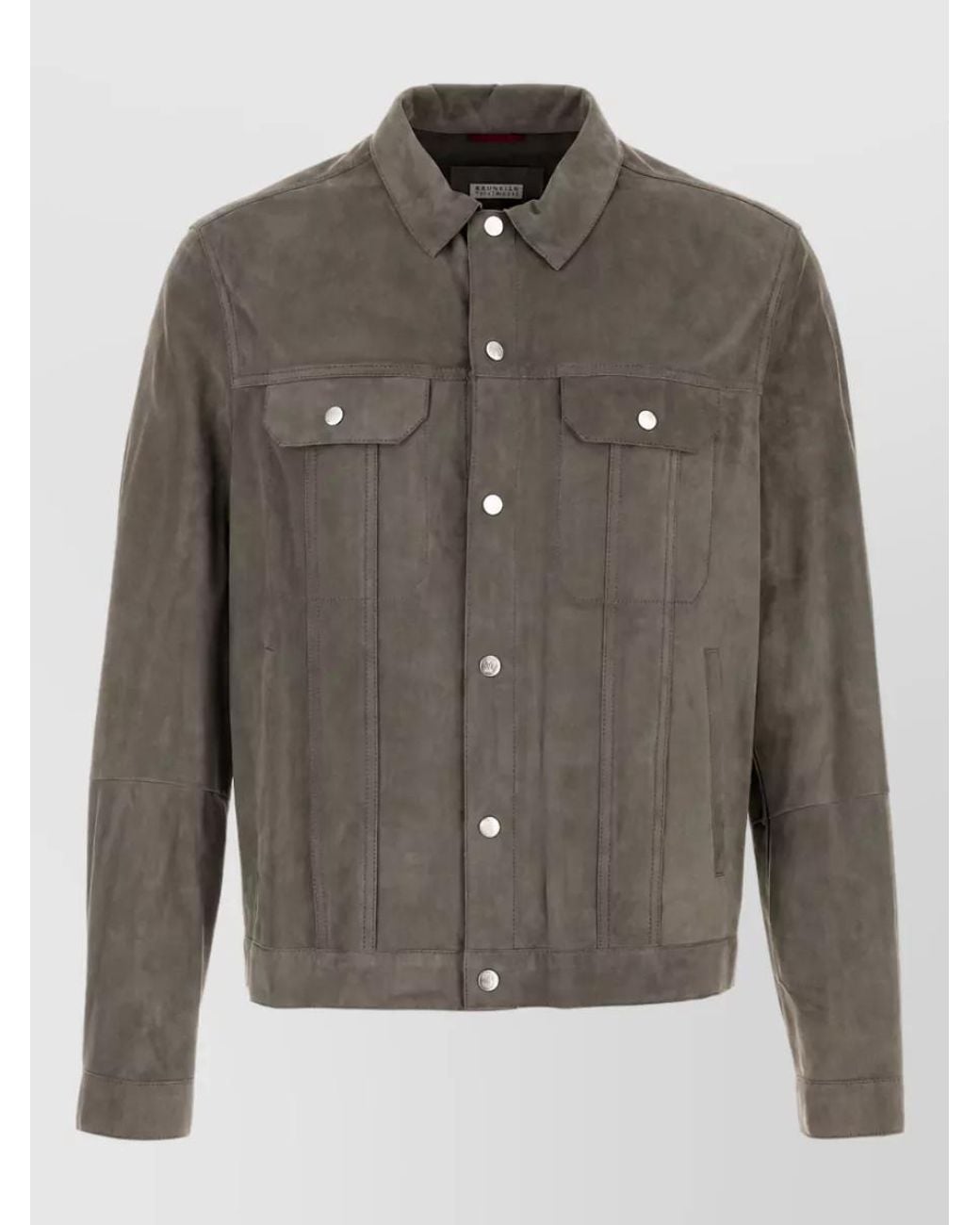 Brunello Cucinelli Gray Suede Leather Overshirt for men