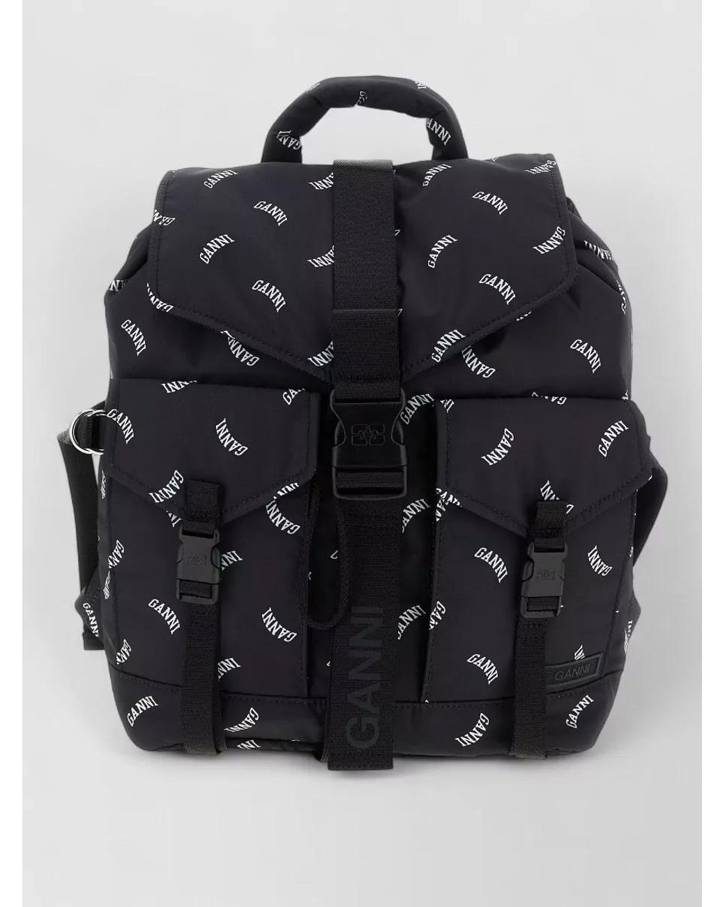 Ganni Black Na Polyester Logo-Print Backpack