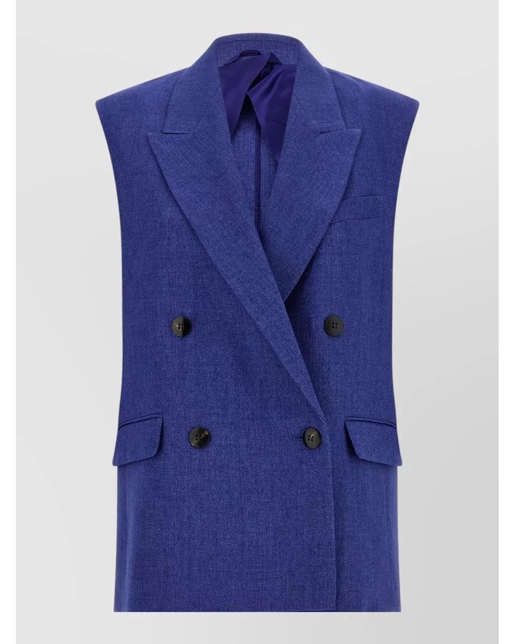 Max Mara Blue Linen Double-Breasted Waistcoat