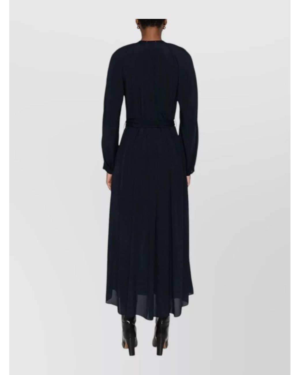 Forte_forte Blue Silk Crepe De Chine Tie Neck Long Sleeve Maxi Dress