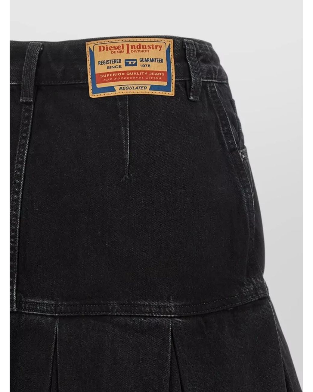 DIESEL Black Denim Low-Rise Pleated Mini Skirt