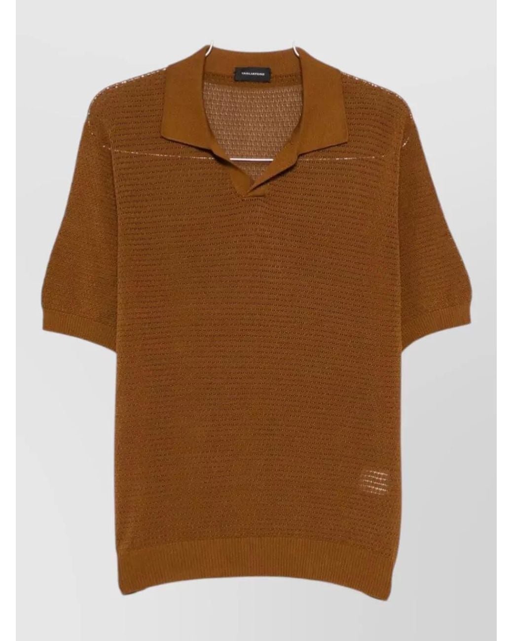 Tagliatore Brown Crochet Cotton V-Neck Short-Sleeve Polo Shirt for men