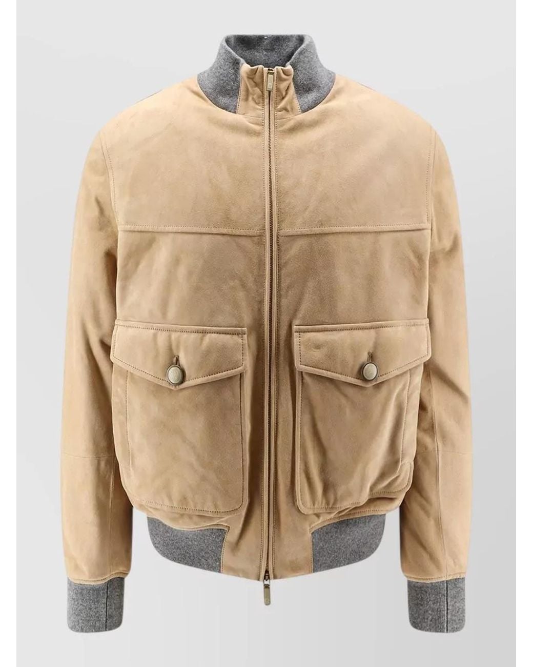 Brunello Cucinelli Natural Suede Padded Bomber Jacket for men