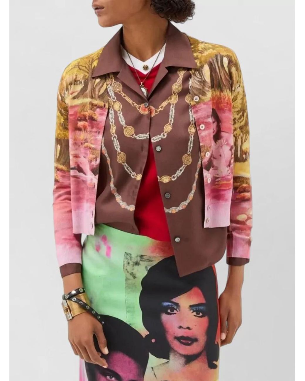 Versace Pink Silk Printed V-Neck Cardigan