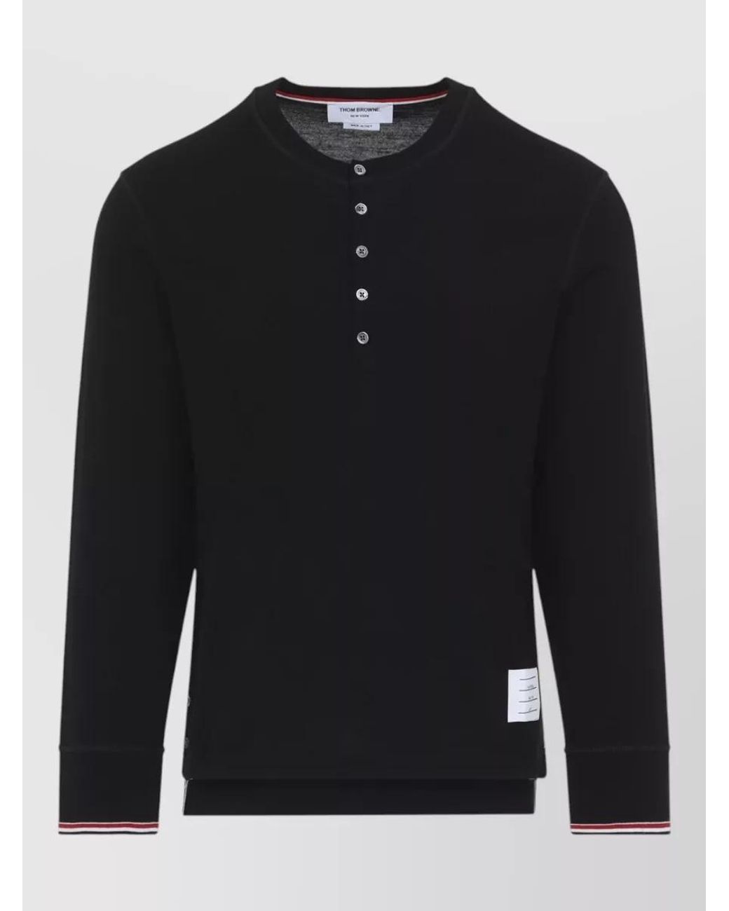 Thom Browne Blue Merino Wool Ribbed Long-Sleeve Henley Shirt for men