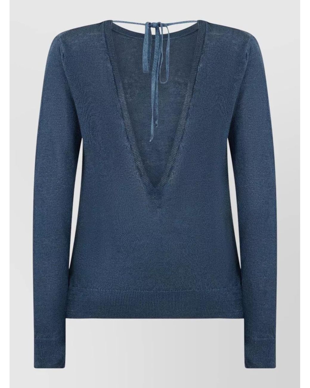 120% Lino Blue Linen Long-Sleeve Sweater
