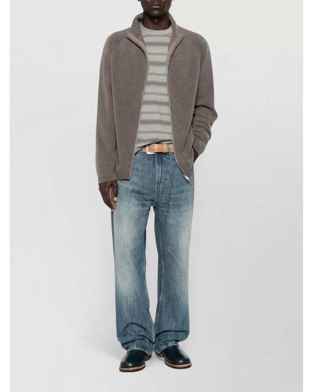 Our Legacy Brown Wool High-Collar Zip Cardigan for men