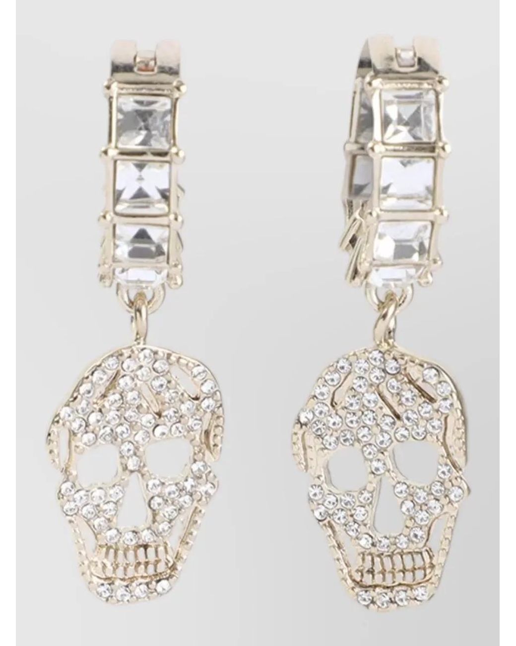 McQueen White Crystal-Embellished Hoop Earrings