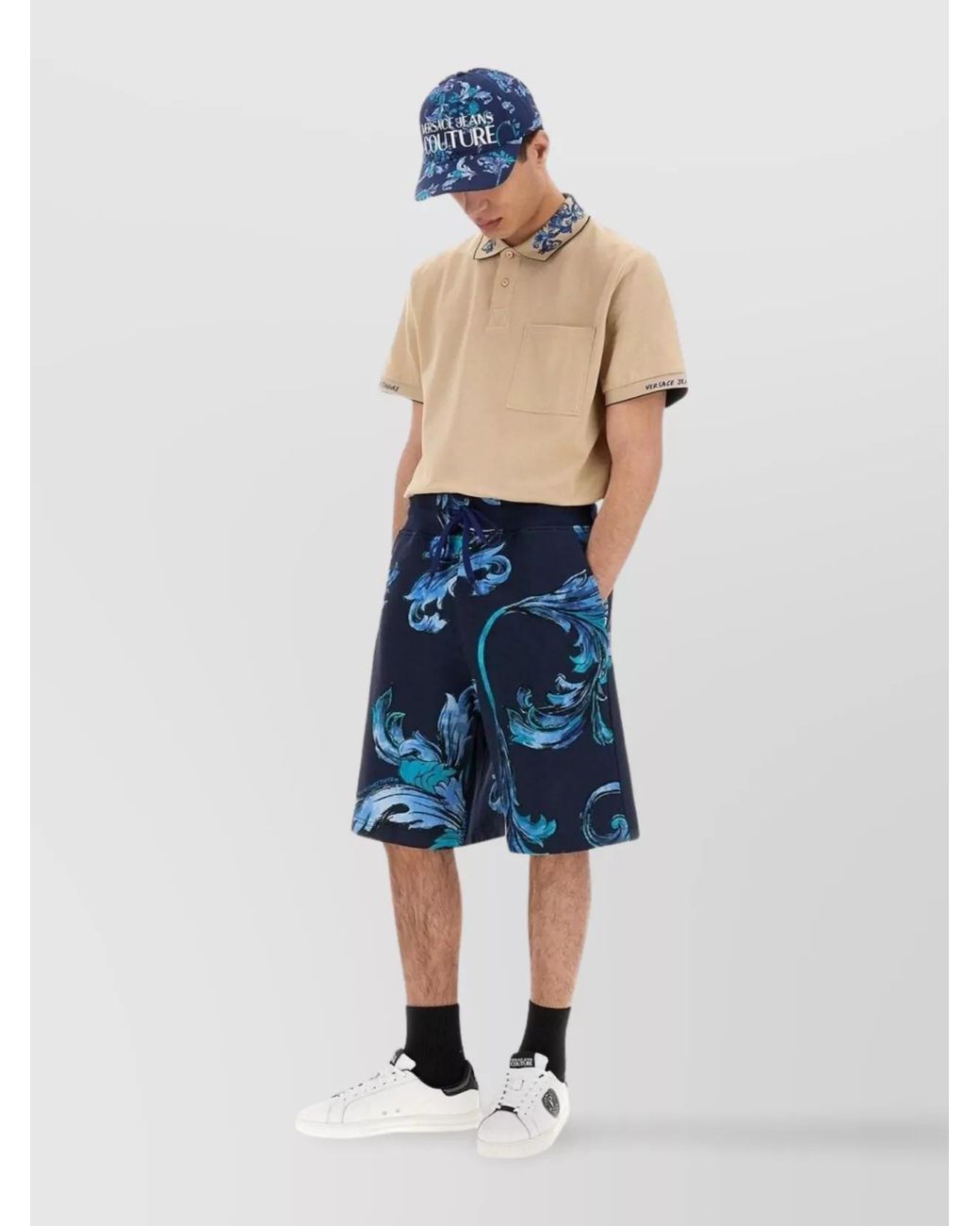 Versace Jeans Couture Blue Printed Cotton Deck Shorts for men