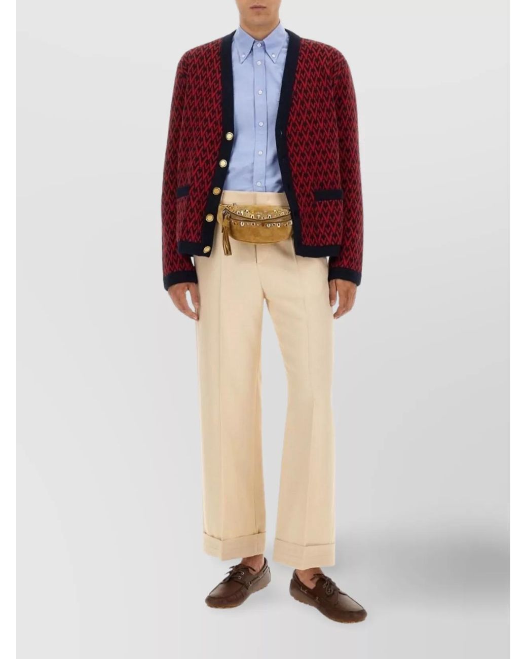 Valentino Red Virgin Wool Logo-Jacquard Cardigan for men