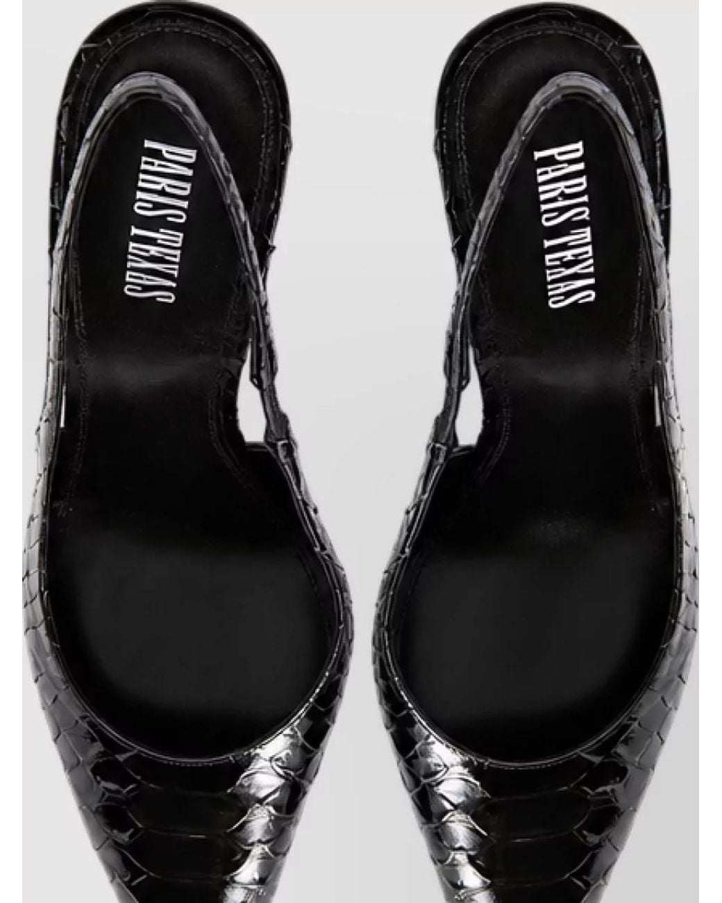 Paris Texas Black Calfskin Python-Print Slingback Pumps