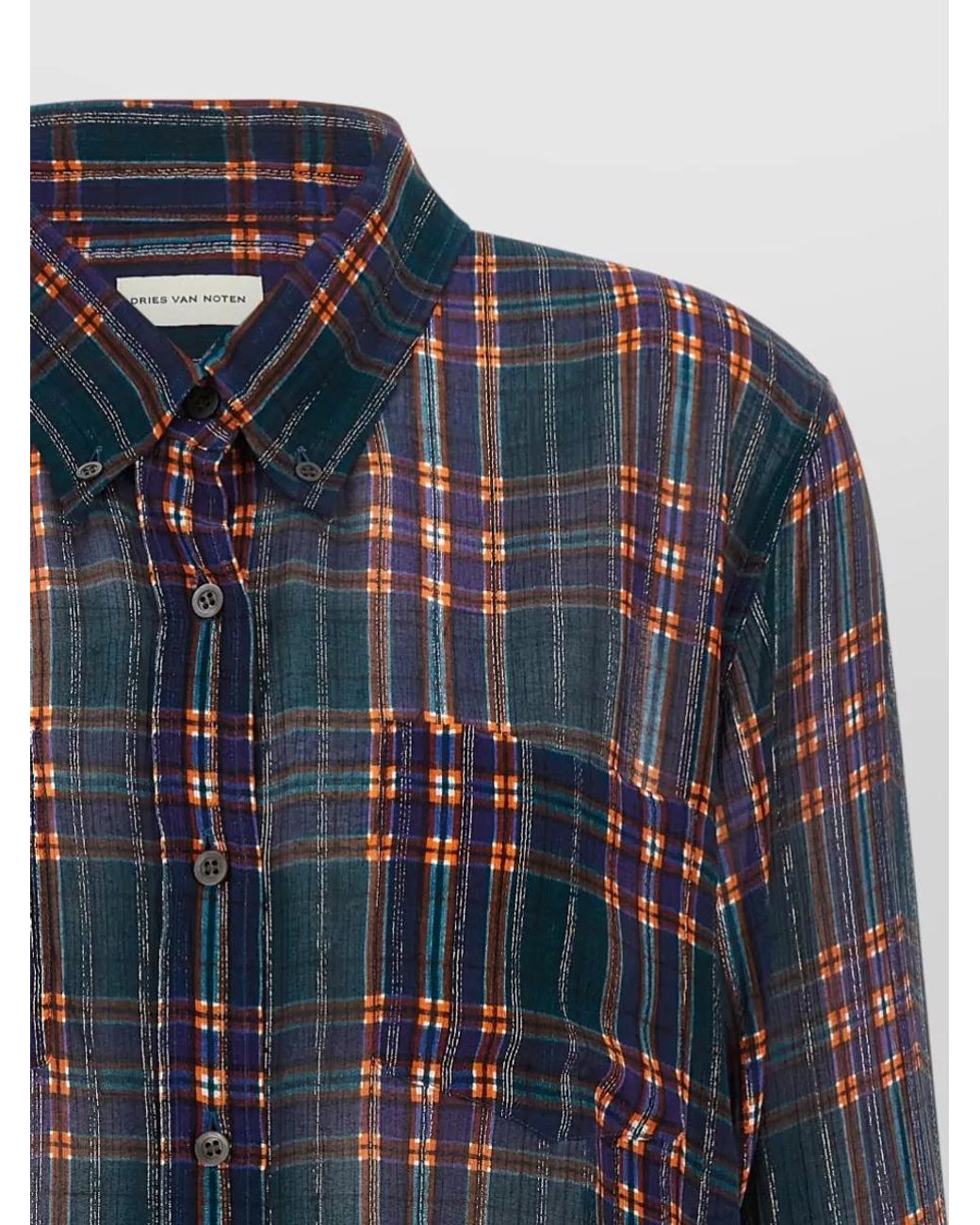 Dries Van Noten Blue Silk Checked Long-Sleeve Shirt