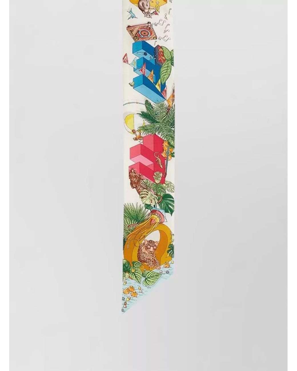 Ferragamo White Silk Jungle Party Print Mini Bandeau Scarf
