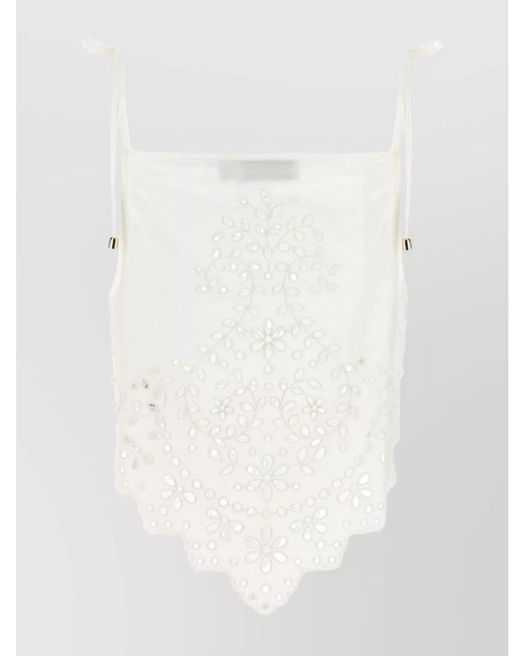 Self-Portrait White Embroidered Cotton Spaghetti-Strap Top