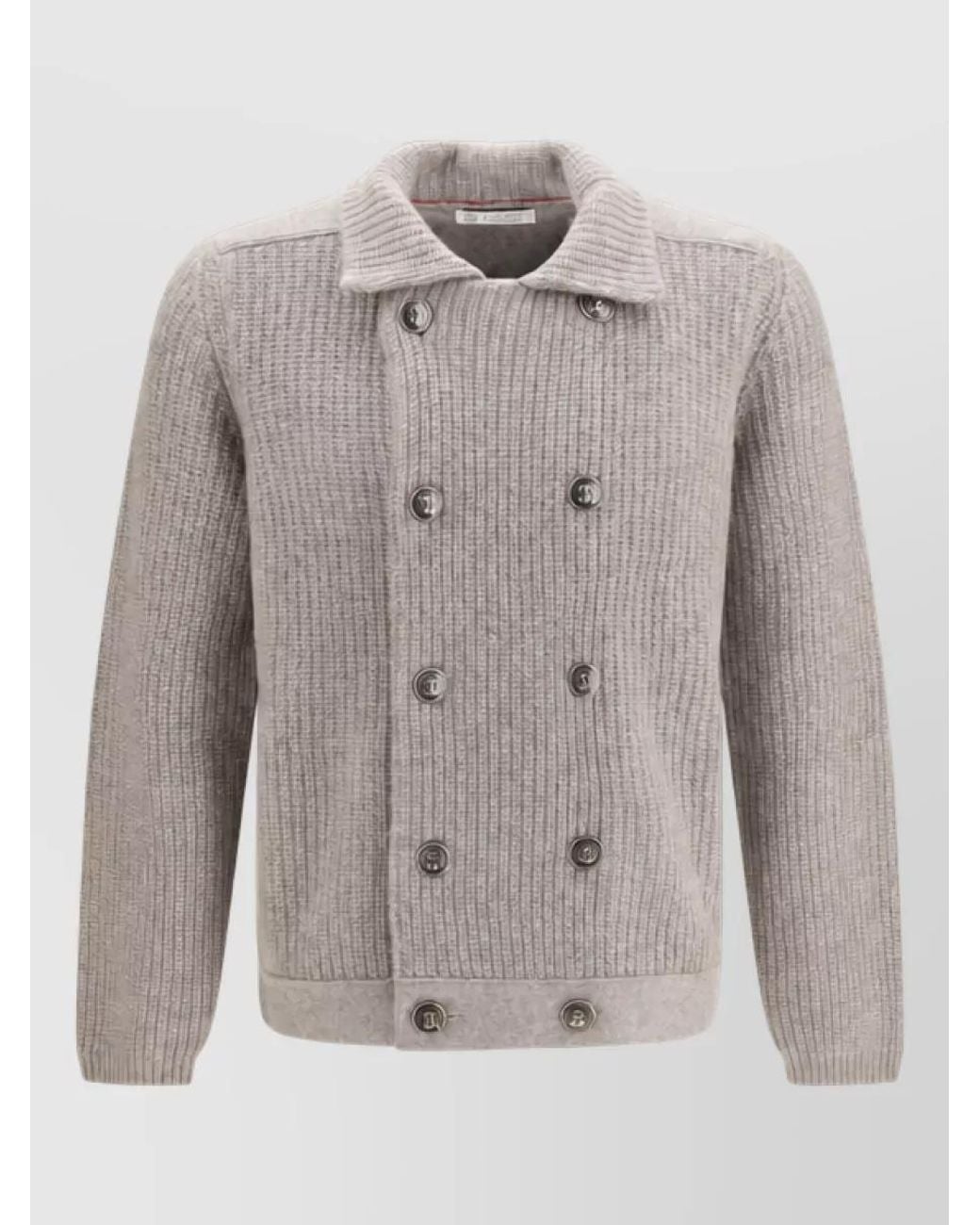 Brunello Cucinelli Gray Cashmere Double Breasted Coat for men