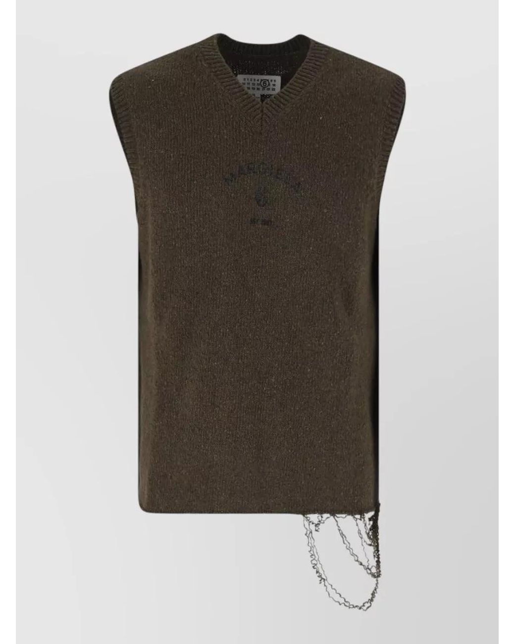 MM6 by Maison Margiela Green Logo Print Wool Blend V-Neck Sleeveless Jumper for men