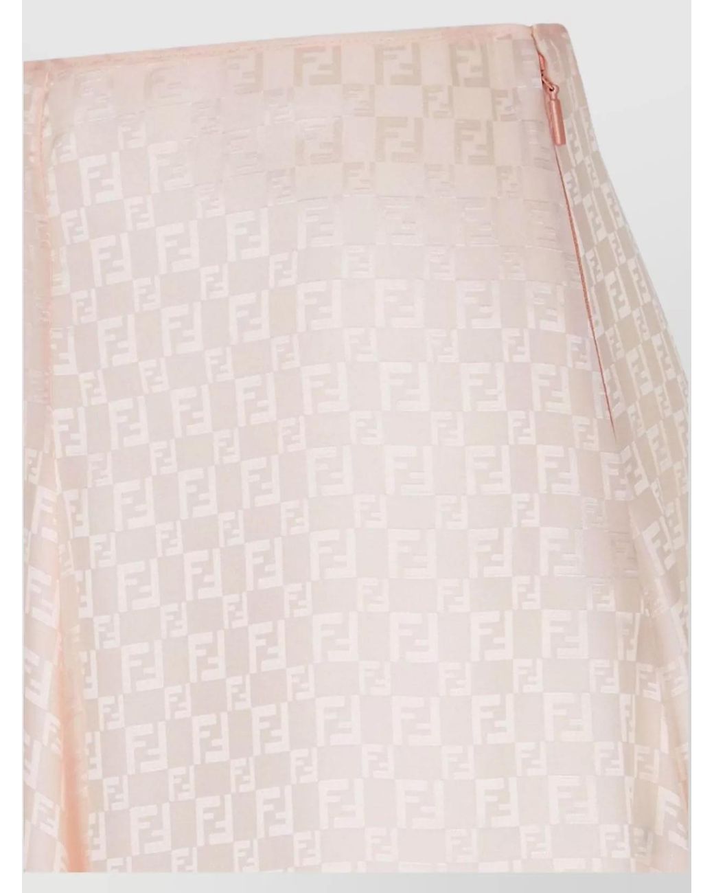 Fendi Pink Silk Ff Logo-Pattern Midi A-Line Skirt