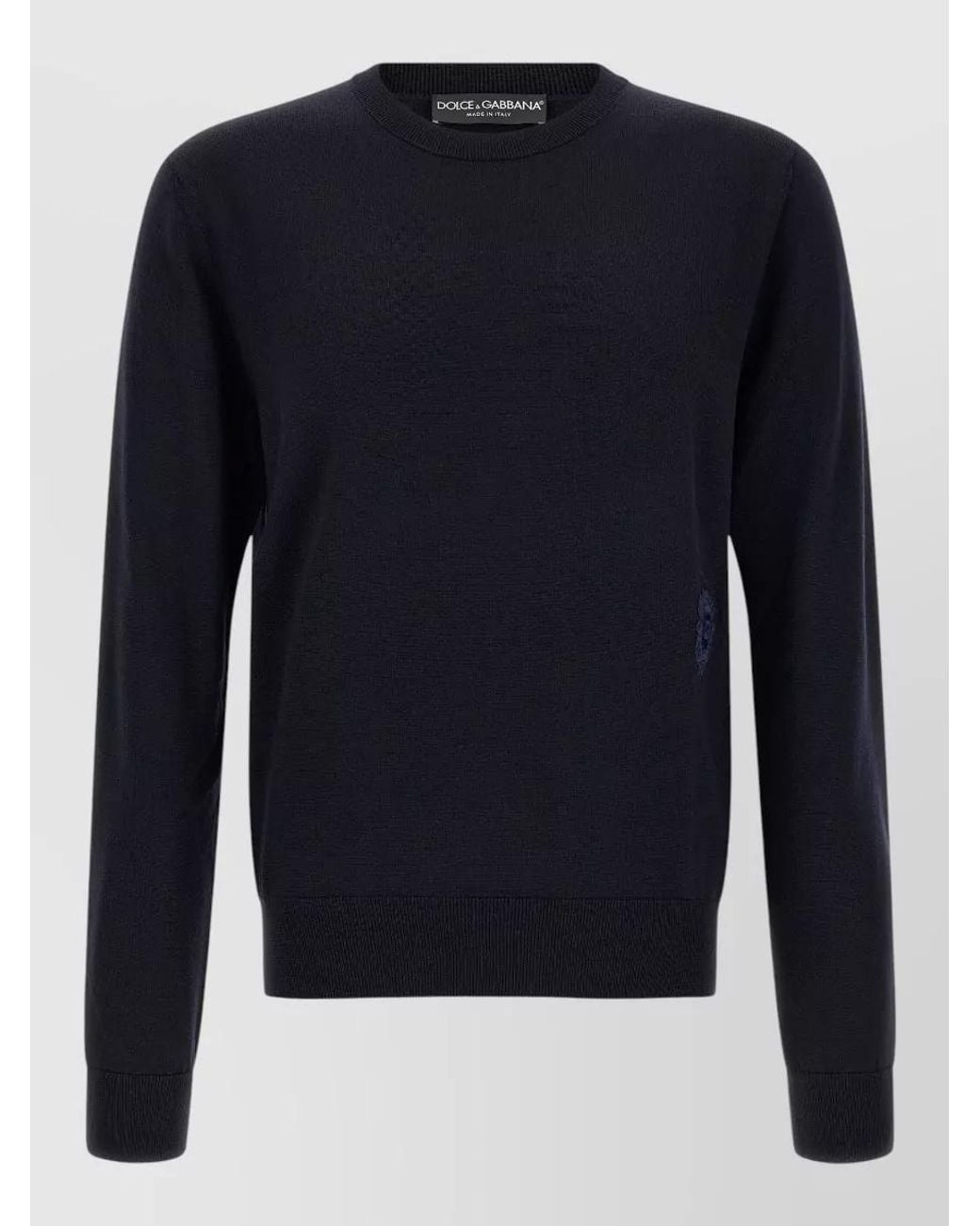 Dolce & Gabbana Blue Virgin Wool Ribbed Crew Neck Sweater for men