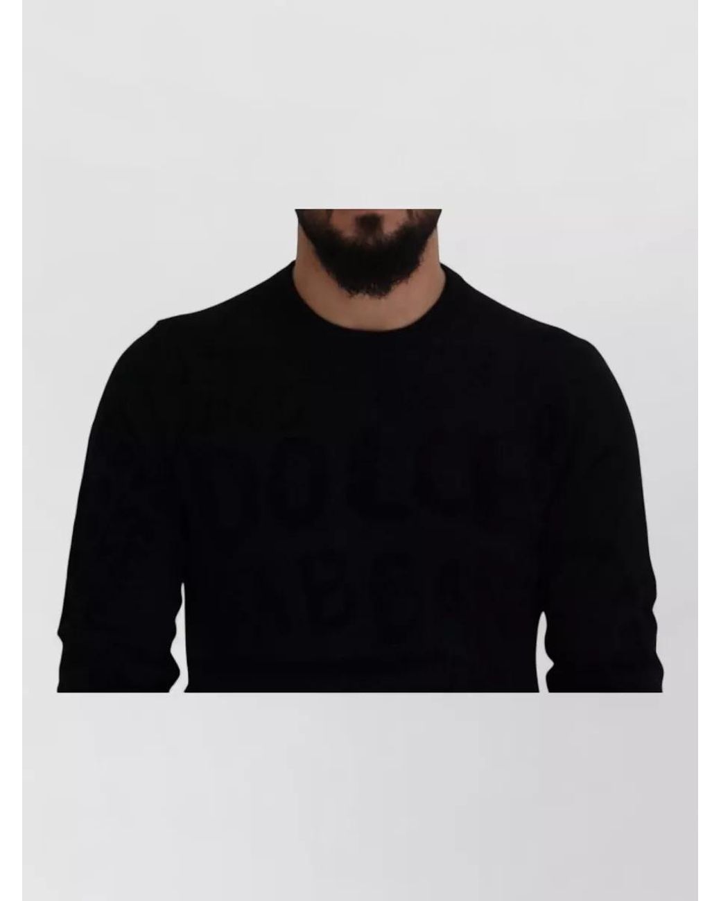 Dolce & Gabbana Black Wool Logo-Pattern Crewneck Sweater for men