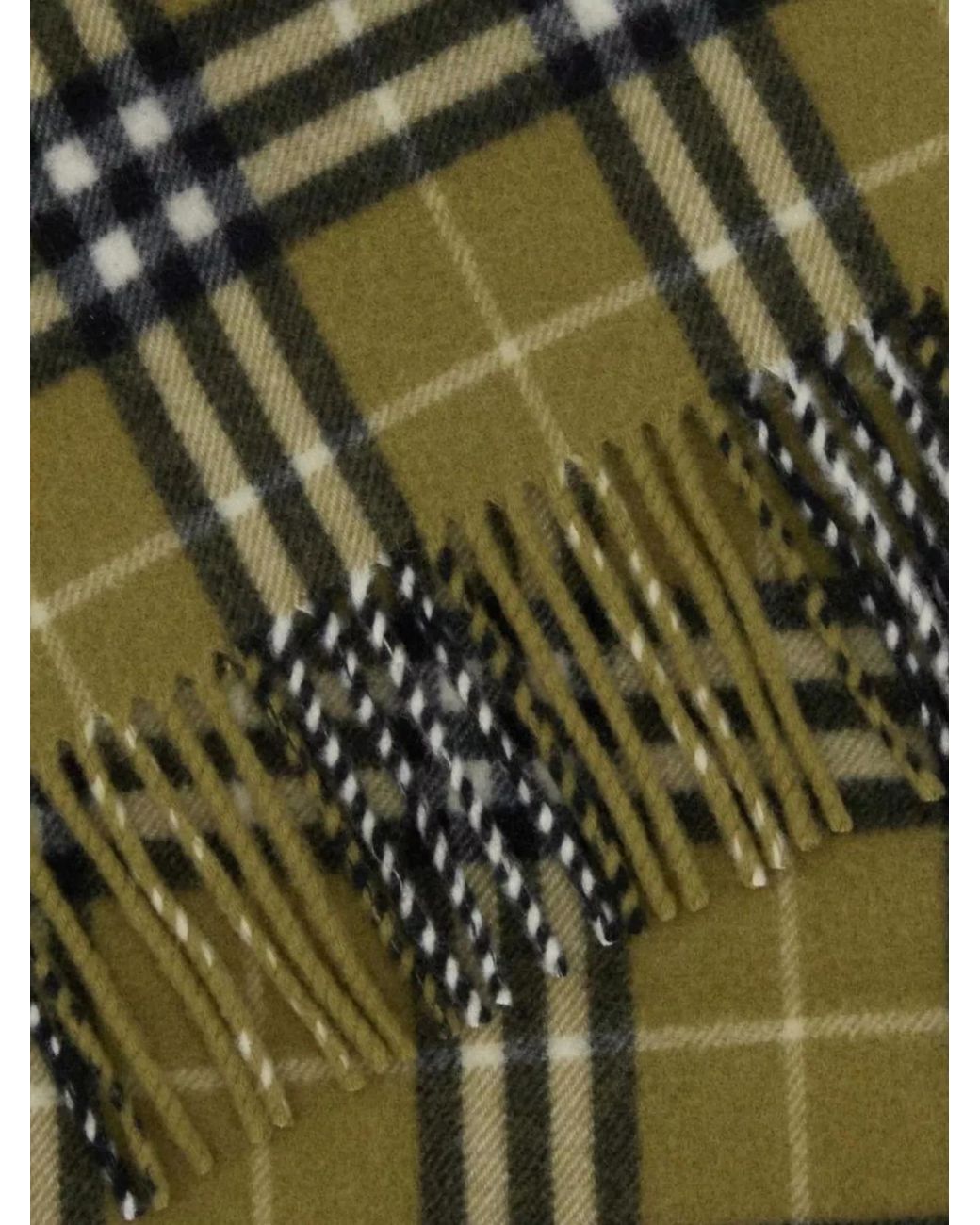 Burberry Green Cashmere Scarf With Embroidered Checked Pattern