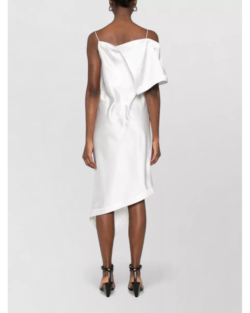 IRO White Draped Asymmetric Cowl Neck Spaghetti Strap Midi Dress