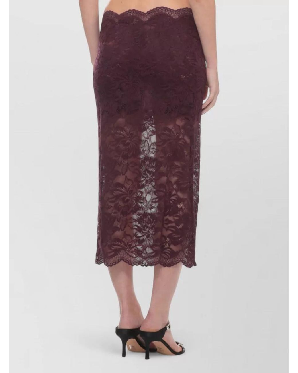 Rabanne Purple Floral Lace Midi Pencil Skirt
