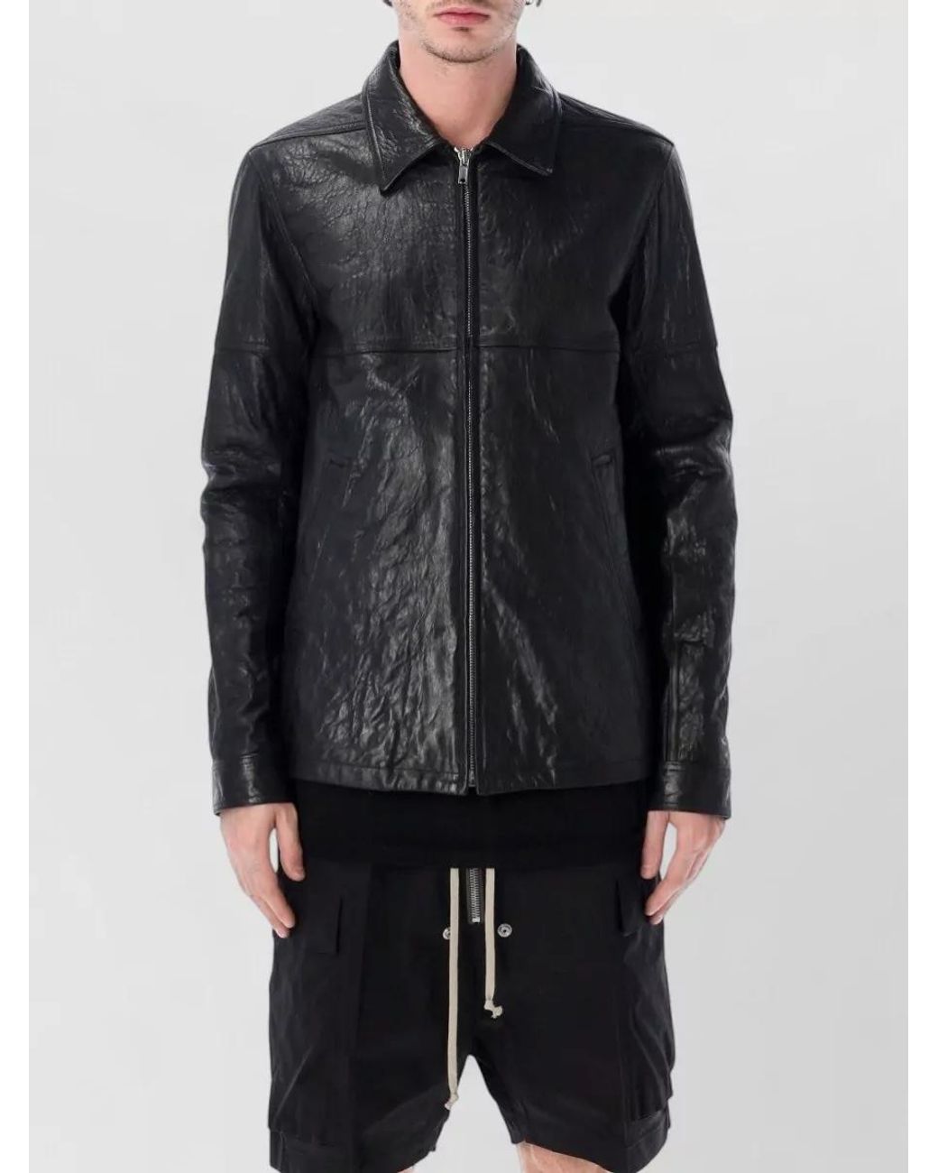 Rick Owens Blue Lamb Leather Hip-Length Jacket for men
