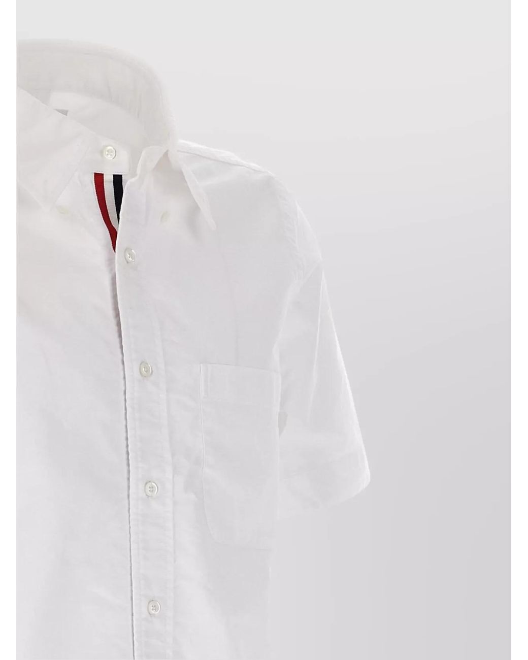 Thom Browne White Straight Fit Short Sleeve Cotton Shirt for men