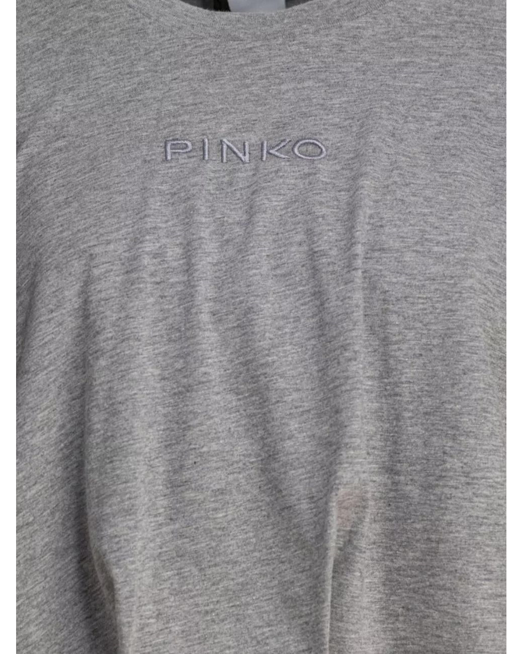 Pinko Gray Cotton Logo Embroidered Short-Sleeve T-Shirt
