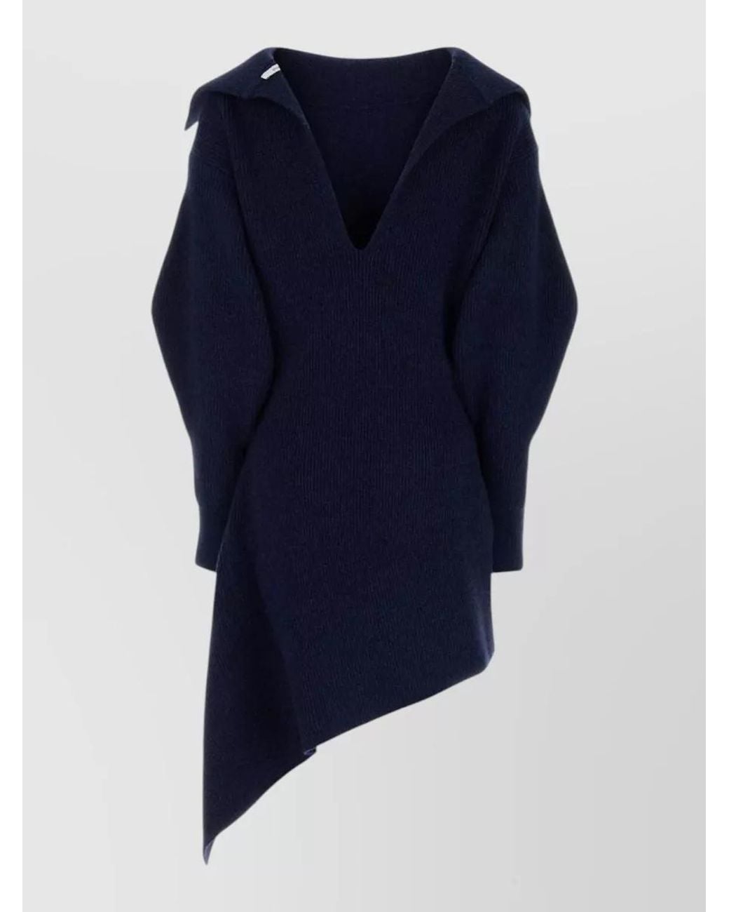 Givenchy Blue Wool Cashmere Ribbed Asymmetric V-Neck Midi Dress