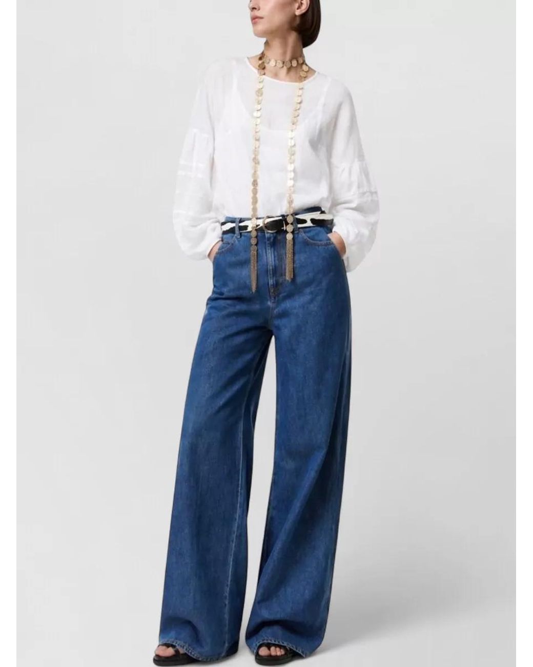 Max Mara Blue Cotton Wide-Leg Jeans