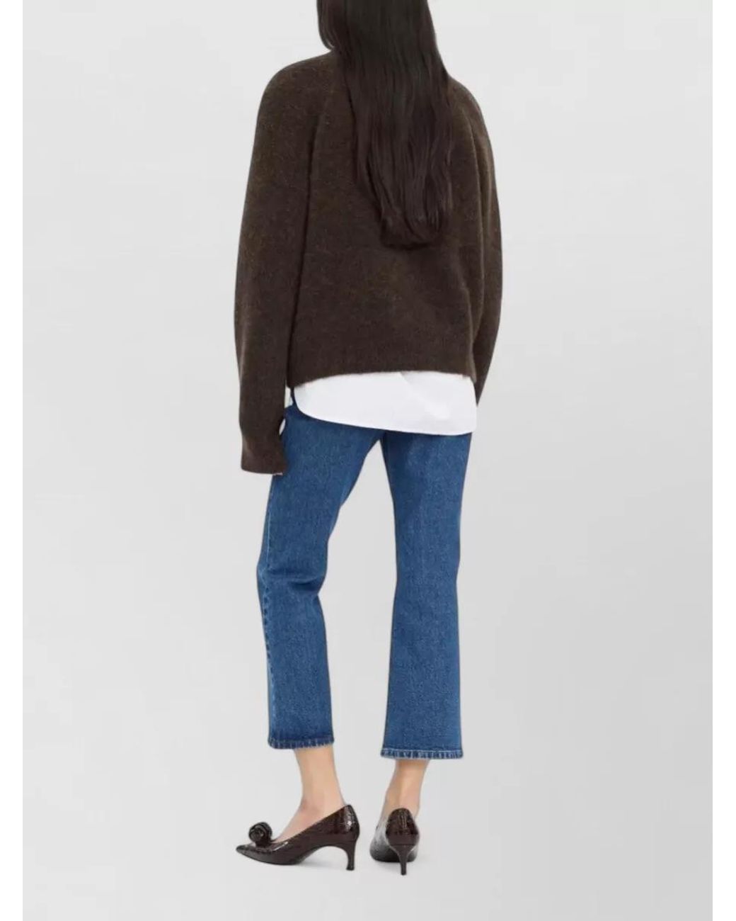 ROTATE BIRGER CHRISTENSEN Brown Alpaca-Blend Ribbed Floral Crewneck Sweater