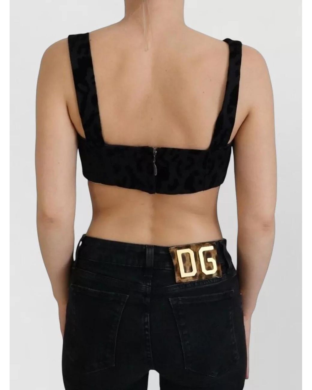 Dolce & Gabbana Black Leopard Velvet Cropped Bustier Top